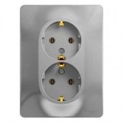 SE Glossa Алюминий Розетка 2-я с заземлением 16А (в сборе с рамкой) GSL000324