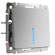 W1110109/ Выключатель одноклавишный с подсветкой (cеребряный рифленый)