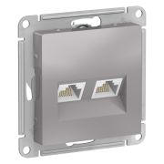 Systeme Electric AtlasDesign Алюминий Розетка двойная компьютерная RJ45+RJ45, кат.5E, механизм