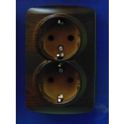 ALSU Розетка 2-ая с/з 16А открытой установки темный орех 50400907