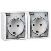 Simon 15 Aqua Белая Розетка 2-ая с/з с крышкой с защитными шторками наружная, IP54