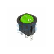 Выключатель клавишный круглый 12V 20А (3с) ON-OFF зеленый с подсветкой REXANT 36-2588