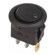 Выключатель клавишный круглый 12V 16А (3с) ON-OFF черный с синей подсветкой REXANT 36-2581