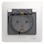 SE Glossa Белый Розетка с заземлением со шторками с крышкой, IP20 (в сборе с рамкой) GSL000146