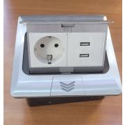 Лючек на 1 Розетка с/з + 2 USB серебро