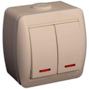 LEZARD Выключатель 2 кл. О/П с подсветкой крем 710-0300-112