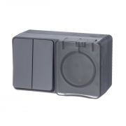 AtlasDesign Profi54 Наруж Антрацит Розетка с/з + Выключатель 2-кл. IP54 16А 250B ATN544074