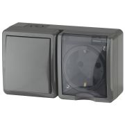 ЭРА Эксперт Блок розетка+выключатель одноклавишный ОУ IP54 16АХ-250В серый 11-7401-03