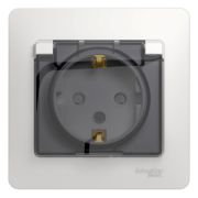 SE Glossa Белый Розетка с заземлением со шторками с крышкой, IP44 (в сборе с рамкой) GSL000148