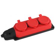 K-3e-RED-IP44 Колодка ЭРА каучуковая с заземлением 3 розетки 16A IP44 красная