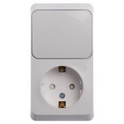 Этюд Блок наружный розетка с/з со шторками + выключатель 1-кл. белый BPA16-201B