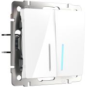 W1122101/ Выключатель двухклавишный проходной с подсветкой (белый)