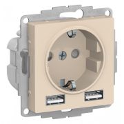 Systeme Electric AtlasDesign Бежевый SO + USB Розетка A+A, 5В/2,4А, 2х5В/1,2А, механизм