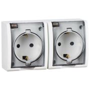 Simon 15 Aqua Белая Розетка 2-ая с/з с крышкой наружная, IP54