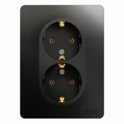 SE Glossa Антрацит Розетка двойная с заземлением, 16А, в сборе GSL000724