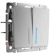 W1120109/ Выключатель двухклавишный с подсветкой (cеребряный рифленый)