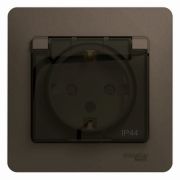 SE Glossa Шоколад Розетка с заземлением со шторками с крышкой IP44 (в сборе) GSL000848