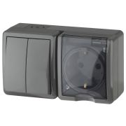 ЭРА Эксперт Блок розетка+выключатель двойной ОУ IP54 16АХ-250В серый 11-7402-03