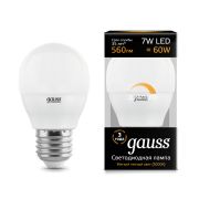 Лампа Gauss LED Шар-dim E27 7W 560lm 3000К диммируемая 105102107-D
