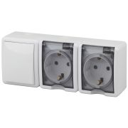 ЭРА Эксперт Блок две розетки+выключатель ОУ IP54 16АХ-250В белый 11-7403-01