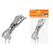 TDM Шнур с выключателем и плоской вилкой ШУ01В ШВВП 2х0,75мм2 2м. серебр. металлик