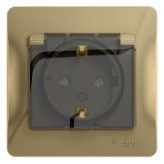 SE Glossa Титан Розетка с заземлением со шторками с крышкой, IP44 (в сборе с рамкой) GSL000448