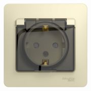 SE Glossa Беж Розетка с заземлением со шторками с крышкой, IP44 (в сборе с рамкой) GSL000248