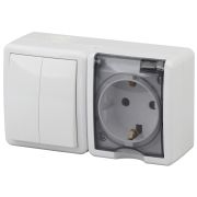 ЭРА Эксперт Блок розетка+выключатель двойной ОУ IP54 16АХ-250В белый 11-7402-01