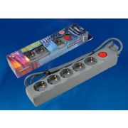 Uniel Сетевой фильтр Universal S-GSU5-1,5 серый 1,5м 5 гнезд 10A UL-00001743