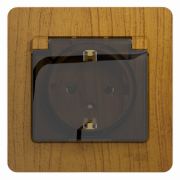 SE Glossa Дерево Дуб Розетка с заземлением со шторками с крышкой, IP20 (в сборе с рамкой) GSL000546