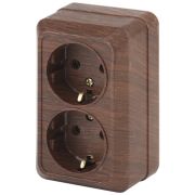 Розетка Intro Quadro 2-204-10 двойная с заземлением 2х2P+E Schuko, 16А-250В, IP20, ОУ, венге