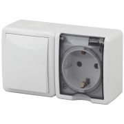 ЭРА Эксперт Блок розетка+выключатель одноклавишный ОУ IP54 16АХ-250В белый 11-7401-01