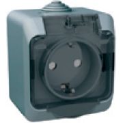 Этюд Серый Розетка 1-ая с/з с крышкой со шторками IP44 наружная PA16-044C