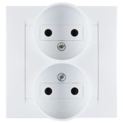 Simon 15 Белая Розетка 2-ая б/з литая (в сборе с рамкой)