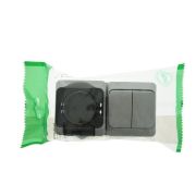 Этюд Белый Блок Выключатель 2-клав + розетка с/з со шторками IP44 наружный BPA16-242B