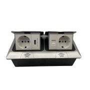 Лючек на 2 Розетки с/з + USB + RG45 серебро