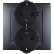 Simon 15 Графит Розетка двойная с заземлением 2х2Р+Е, 16А, 250В, винт. зажим