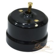 Тумблерный перекрестный выключатель черный ручка латунь, Lindas 34615-G