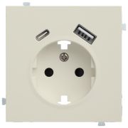 Лицевая панель для розетки 2к+з с USB A+C крем матовый