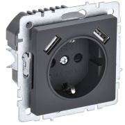 IEK BRITE BASE Графит Розетка с з/к/ш 16А с USB A+A 2,1А РЮш10-1-БрГ графит.