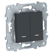 Schneider Electric Unica New Антрацит Выключатель 2-клавишный, 2 модуля, с подсветкой, 2 х сх. 1а