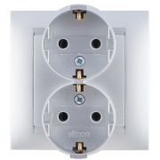 Simon 15 Алюминий Розетка 2-ая с/з литая, 16А, 250В, винт.зажим