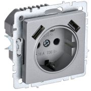IEK BRITE BASE Алюминий Розетка с з/к/ш 16А с USB A+A 3,1А РЮш10-2-БрА.