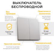 Кнопка-выключатель беспроводной FERON TM82, 7мВт, IP20, двухклавишный, серебро 41720