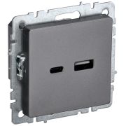 IEK BRITE BASE Сталь Розетка USB A+C 18Вт РЮ11-1-БрС.
