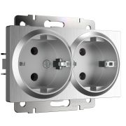 W1172009/ Розетка двойная с заземлением (серебряный рифленый)