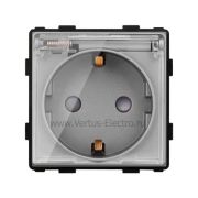 Розетка  с заземлением Schuko с крышкой  250В,16А,IP-44. серый QUADRO