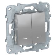 Schneider Electric Unica New Алюминий Выключатель 2-клавишный, 2 модуля, с подсветкой, 2 х сх. 1а