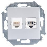 Simon 15 Алюминий Розетка ТЛФ + комп RJ11+RJ45 кат.5е