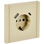 IEK FORTE&PIANO Ваниль Розетка с/з со шт винтовое крепление 16А USB A+C 18Вт FP447.